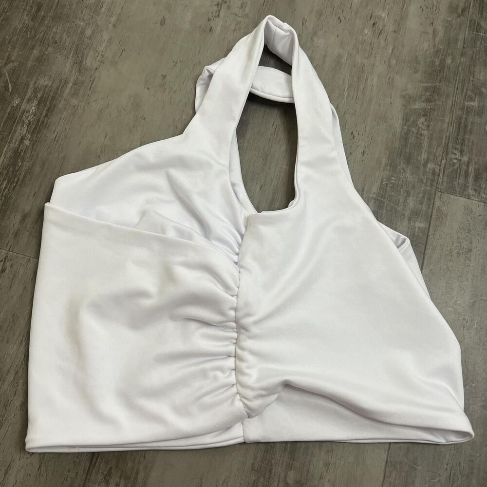 Cropped Side Ruched Tank Top White Size Small - Picture 3 of 5